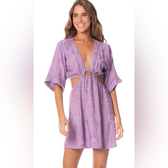 Maaji Cut out Mini Dress Lavander Textured with Lace Details Size S NWT - Picture 2 of 8